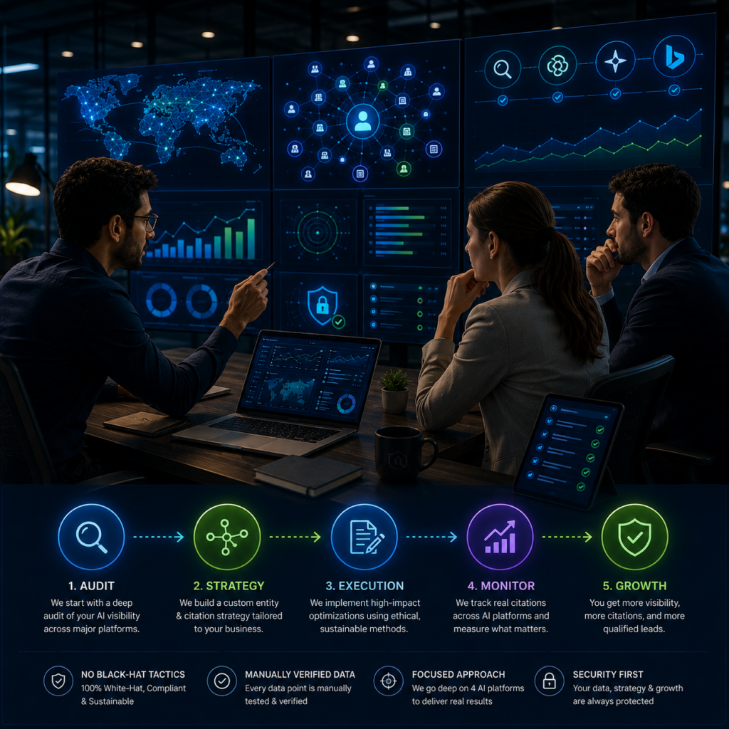 Futuristic digital marketing services poster